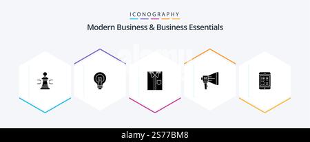 Modern Business And Business Essentials 25 Glyph icon pack including dress. cloth. bright. shirt. lightbulb Stock Vector