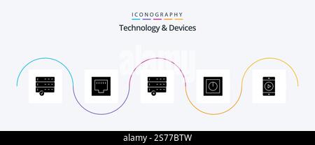 Devices Glyph 5 Icon Pack Including . movie. devices. mobile. safe Stock Vector
