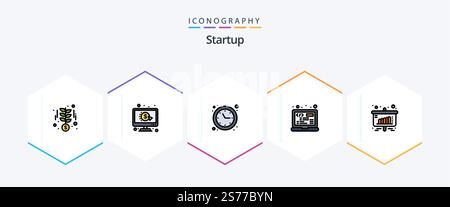 Startup 25 FilledLine icon pack including chart. html. clock. programming. coding Stock Vector