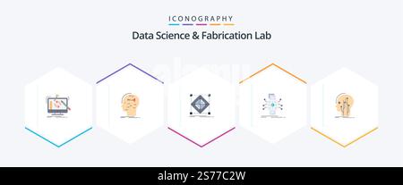 Data Science And Fabrication Lab 25 Flat icon pack including datum. analysis. key. preparation. grid Stock Vector