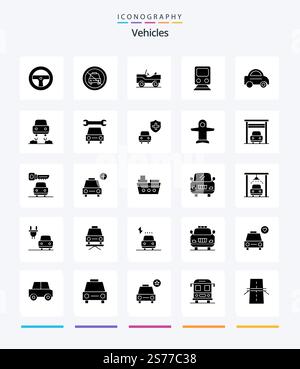 Creative Vehicles 25 Glyph Solid Black icon pack  Such As vehicle. travel. military. transportation. railway Stock Vector
