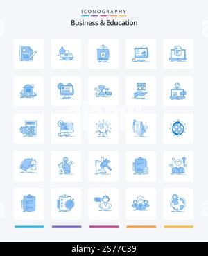 Creative Business And Education 25 Blue icon pack  Such As presentation. analytics. transport. health. product Stock Vector