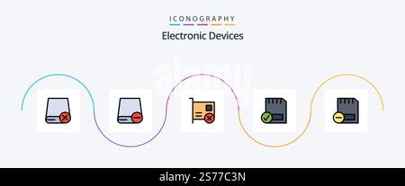 Devices Line Filled Flat 5 Icon Pack Including devices. card. hardware. hardware. connected Stock Vector