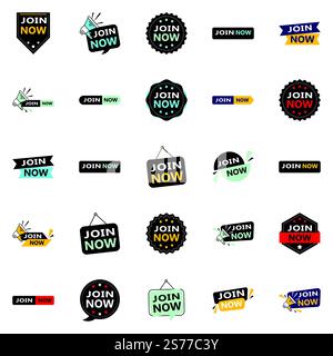 25 High quality Typographic Designs for a premium membership campaign Join Now Stock Vector