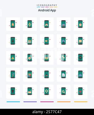 Creative Android App 25 Flat icon pack  Such As contact. mobile. app. gallery. app Stock Vector