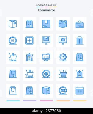 Creative Ecommerce 25 Blue icon pack  Such As commerce. add. package. shipment. package Stock Vector