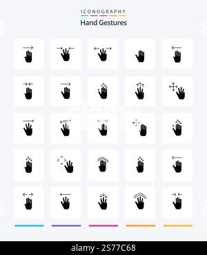 Creative Hand Gestures 25 Glyph Solid Black icon pack  Such As arrow. gesture. body language. four. Stock Vector