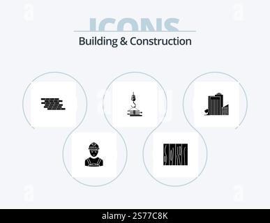 Building And Construction Glyph Icon Pack 5 Icon Design. building. bricks. design. brick. security Stock Vector