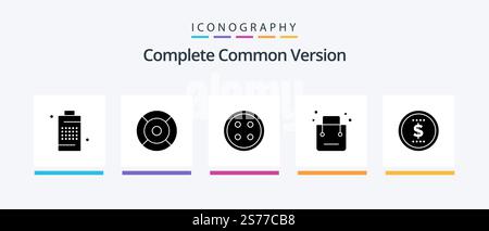 Complete Common Version Glyph 5 Icon Pack Including ecommerce. bag. ui. shirt button. sewing. Creative Icons Design Stock Vector