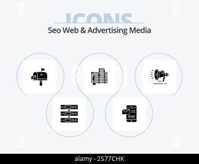 Seo Web And Advertising Media Glyph Icon Pack 5 Icon Design. fax machine. phone. chat. fax. mail box Stock Vector