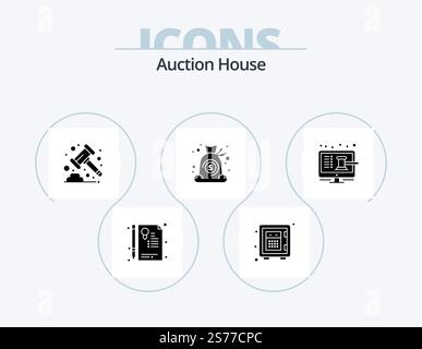 Auction Glyph Icon Pack 5 Icon Design. auction. finance. auction. money. bag Stock Vector