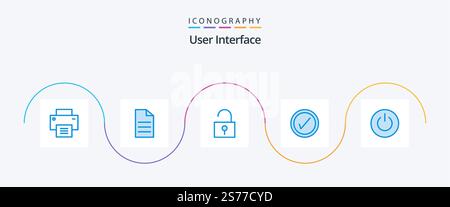 User Interface Blue 5 Icon Pack Including power. interface. interface. user. tick Stock Vector