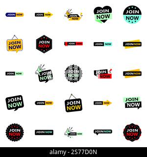 Join Now 25 High quality Typographic Elements to drive membership sign ups Stock Vector