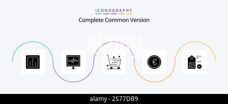Complete Common Version Glyph 5 Icon Pack Including network. communication. pulse line. bluetooth. shop Stock Vector