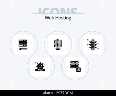 Web Hosting Glyph Icon Pack 5 Icon Design. proxy . hosting . server. wrench Stock Vector