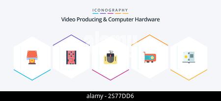 Video Producing And Computer Hardware 25 Flat icon pack including book. technology. ssd. power. computer Stock Vector
