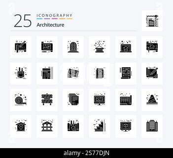 Architecture 25 Solid Glyph icon pack including tower. lifting. floor. hook. window Stock Vector