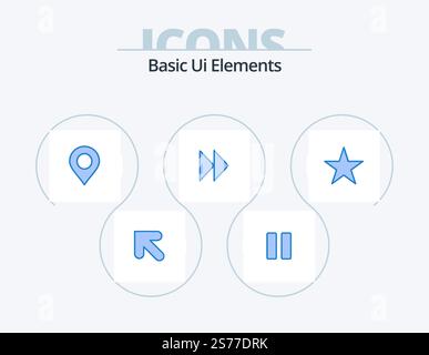 Basic Ui Elements Blue Icon Pack 5 Icon Design. media. bookmark. location. video. forward Stock Vector