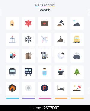 Creative Map Pin 25 Flat icon pack  Such As money. bank. care. mountains. camping Stock Vector