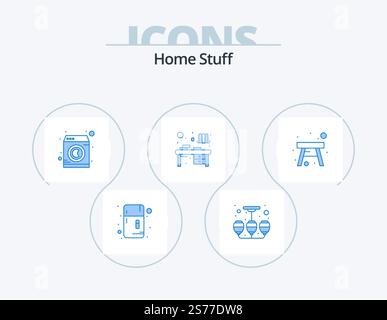 Home Stuff Blue Icon Pack 5 Icon Design. furniture. study file. laundry. table. desk Stock Vector