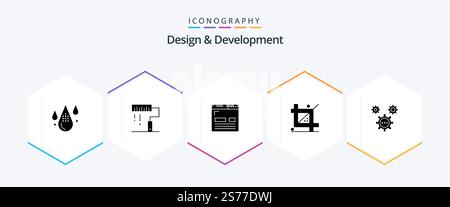 Design and Development 25 Glyph icon pack including design. coding. paint. page. development Stock Vector