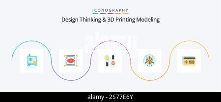 Design Thinking And D Printing Modeling Flat 5 Icon Pack Including controller. 3d. research. design. scale Stock Vector