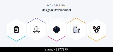 Design and Development 25 FilledLine icon pack including design. coding. development. programing. development Stock Vector