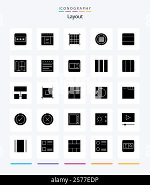 Creative Layout 25 Glyph Solid Black icon pack  Such As web. map. line. layout. stack Stock Vector