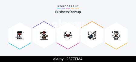 Business Startup 25 FilledLine icon pack including waiting. hourglass. engineering. speaker. finance Stock Vector