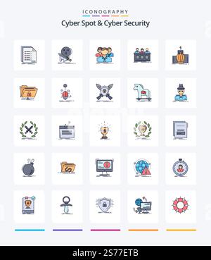 Creative Cyber Spot And Cyber Security 25 Line FIlled icon pack  Such As expert. competition. kill. online. people Stock Vector