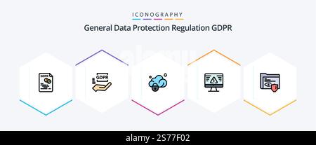 Gdpr 25 FilledLine icon pack including gdpr. error. protection. security. secure Stock Vector