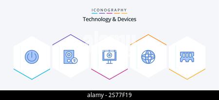 Devices 25 Blue icon pack including globe. earth. hardware. devices. webcam Stock Vector