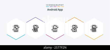 Android App 25 Line icon pack including navigation. gps. note. app. sound Stock Vector