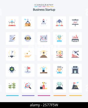 Creative Business Startup 25 Flat icon pack  Such As presentation. board. business. management. human Stock Vector
