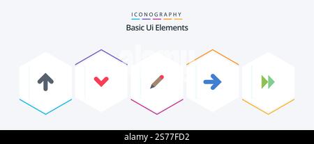 Basic Ui Elements 25 Flat icon pack including forward. right. pencil. arrows. arrow Stock Vector