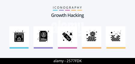 Hacking Glyph 5 Icon Pack Including shield. firewall. insect. antivirus. usb. Creative Icons Design Stock Vector