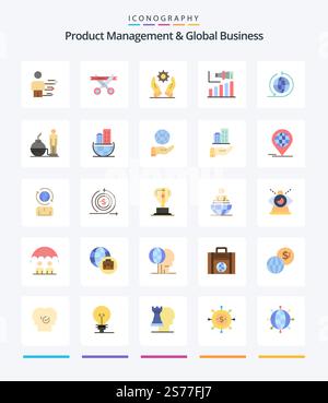 Creative Product Managment And Global Business 25 Flat icon pack  Such As global business. term. business. modern. business Stock Vector