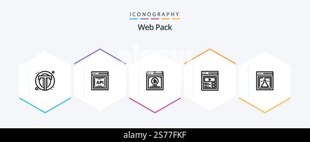 Web Pack 25 Line icon pack including flask. user interface. software. video. split testing Stock Vector