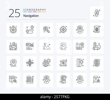 Navigation 25 Line icon pack including left right. sign. location ...