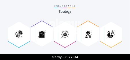Strategy 25 Glyph icon pack including profit. growth. gear. global. idea Stock Vector