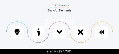 Basic Ui Elements Glyph 5 Icon Pack Including media. cross. arrow. close. delete Stock Vector