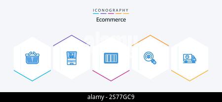 Ecommerce 25 Blue icon pack including ecommerce. shopping. barcode. search. ecommerce Stock Vector