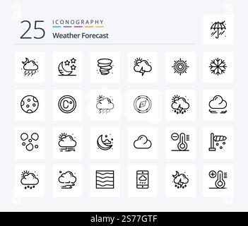 Weather 25 Line icon pack including snow. weather. weather. sunny. sun Stock Vector