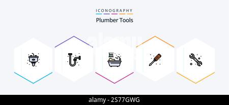 Plumber 25 FilledLine icon pack including plumbing. mechanical. bathroom. screwdriver. plumber Stock Vector