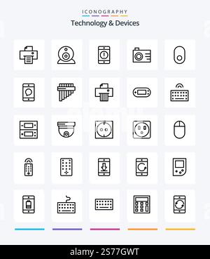 Creative Devices 25 OutLine icon pack  Such As cellphone. mouse. devices. apple. digital Stock Vector