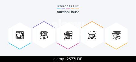 Auction 25 Line icon pack including book. security. trade. cctv. communication Stock Vector