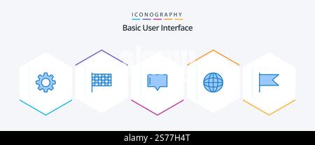 Basic 25 Blue icon pack including . mark. message. flag. search Stock Vector