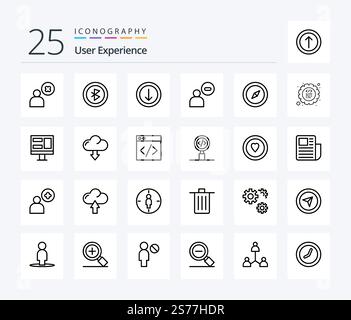 User Experience 25 Line icon pack including less. man . signal. male . download Stock Vector
