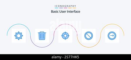Basic Blue 5 Icon Pack Including basic. set. essential. ban Stock Vector