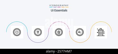 Ui Essentials Line 5 Icon Pack Including circle. arrow. love. star. favorite Stock Vector